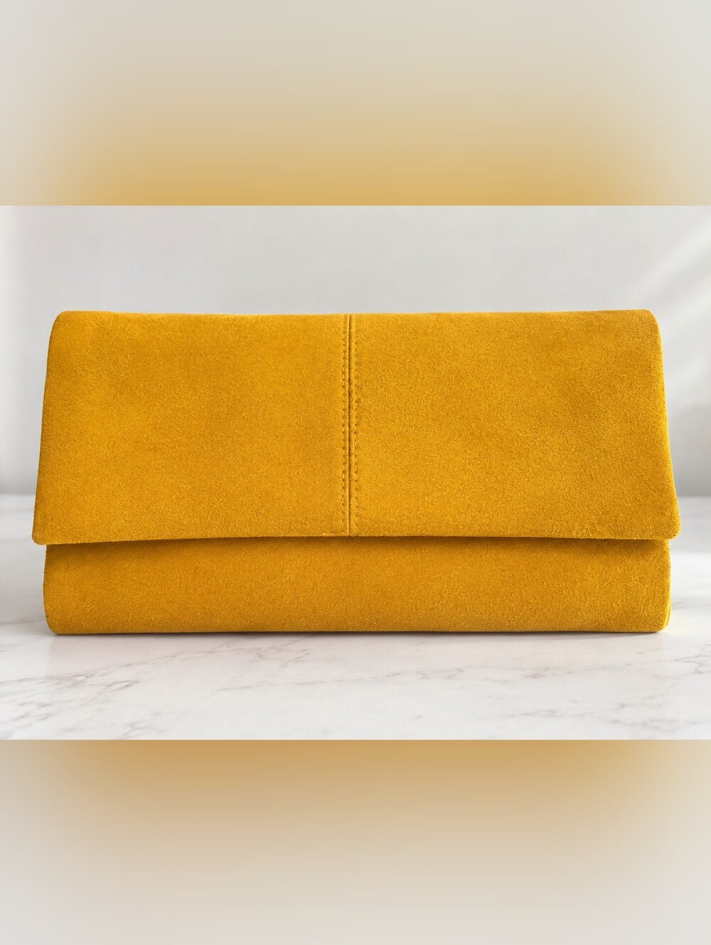 Ava & Lina Mustard Yellow Suede-Style Foldover Clutch